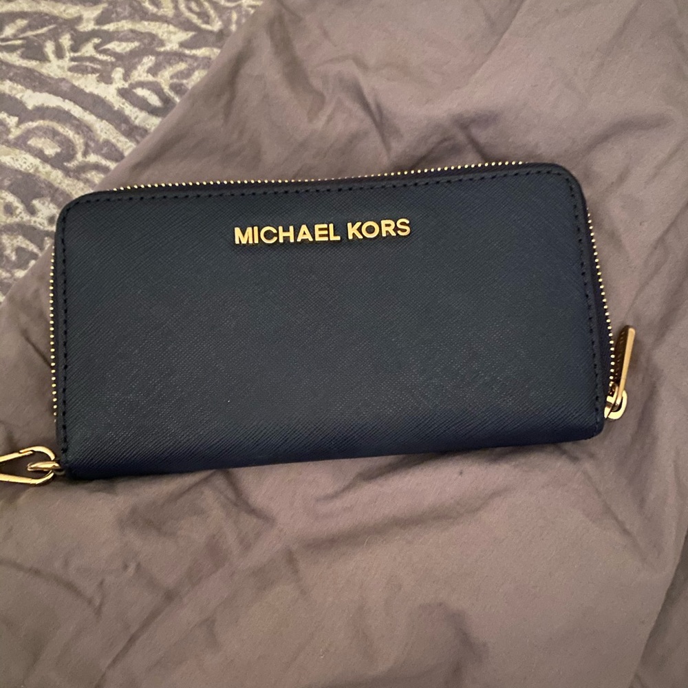 Michael Kors navy wristlet wallet